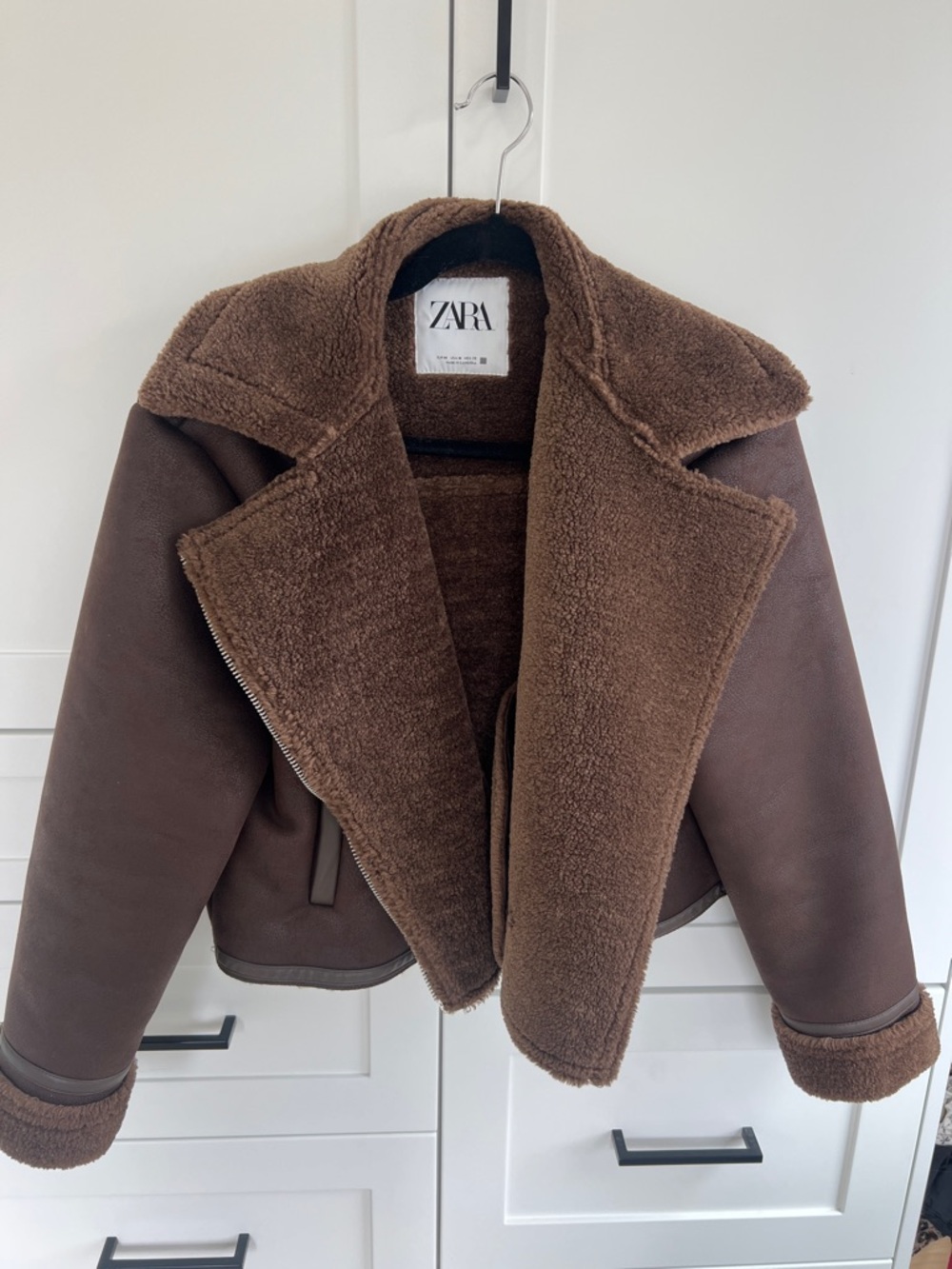 ZARA Brown Faux Shearling Bomber Jacket